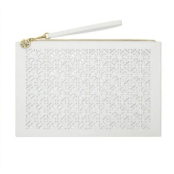 Limited Edition Tory Burch White Signature Cutout Clutch w Tory Burch EDP 7ml - Picture 2 of 8